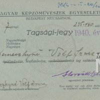 Demeczkyné Wolf Irma tagsági jegye (Magyar Képzőművészek Egyesülete)