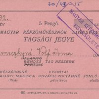 Demeczkyné Wolf Irma tagsági jegye (Magyar Képzőművésznők Egyesülete)