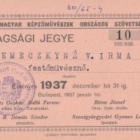 Demeczkyné Wolf Irma tagsági jegye (Magyar Képzőművészek Országos Szövetsége)